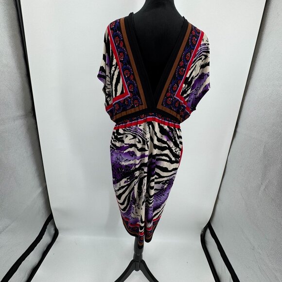 Y2K Babydoll Dress‎ 2X Empire Waist  Colorful Animal Print Deep V Neck Dolman - Picture 6 of 6